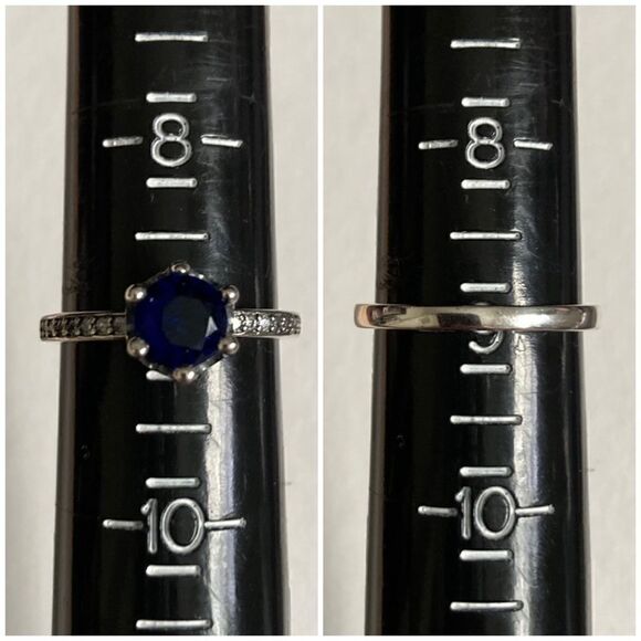 925 Solitaire Ring with Blue Crown-Set CZ - Picture 10 of 11